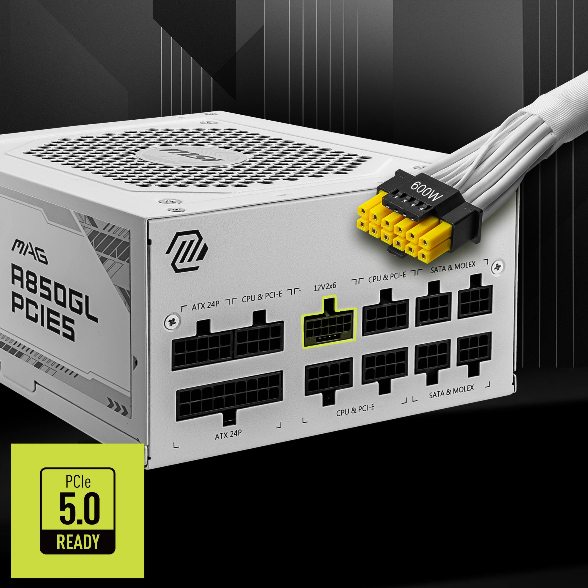 MSI - MAG A850GL PCIE 5.0 WHITE, 80 GOLD Fully Modular Gaming PSU, 12VHPWR  Cable, ATX 3.0 Compatible, 850W Power Supply